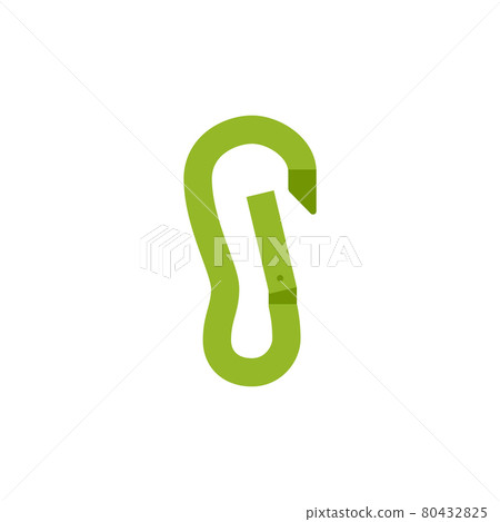 Green safety carabiner, clasp lock of climbing equipment a vector illustration Green safety carabiner, clasp lock of climbing equipment a vector illustration 80432825