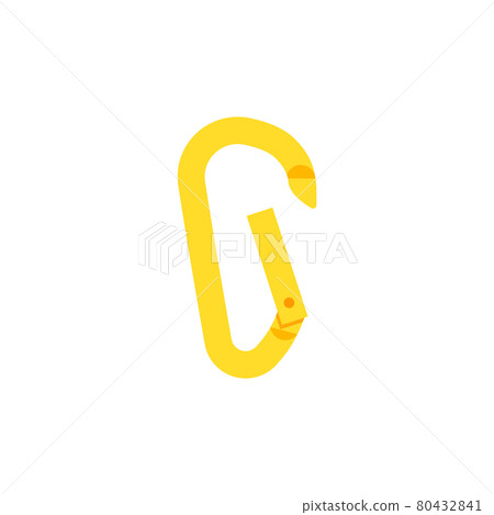 Metal yellow undone safety carabiner, clasp lock of climbing equipment Metal yellow undone safety carabiner, clasp lock of climbing equipment 80432841