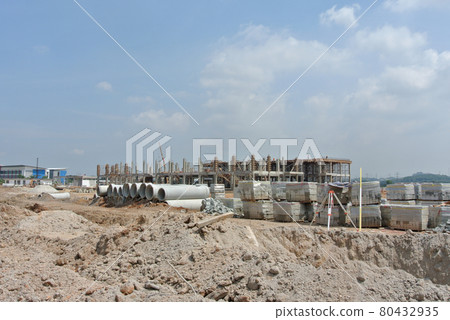 CYBERJAYA, MALAYSIA -SEPTEMBER 10, 2013: Construction site at early stage during daytime. Some area earthwork still ongoing.  80432935