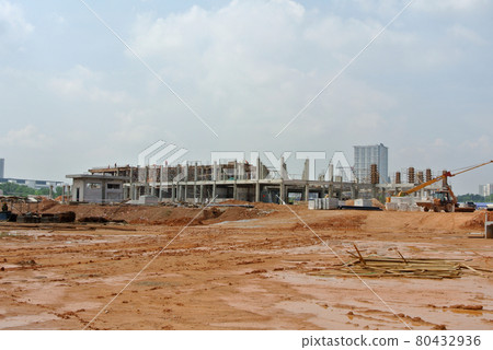CYBERJAYA, MALAYSIA -SEPTEMBER 10, 2013: Construction site at early stage during daytime. Some area earthwork still ongoing.  80432936