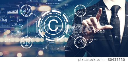 Copyright concept with a man on city background Copyright concept with a man on city background 80433330