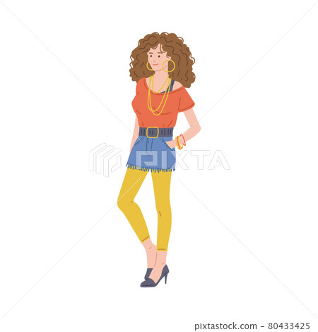 Teenage girl in 80s fashion style clothes Vector Image