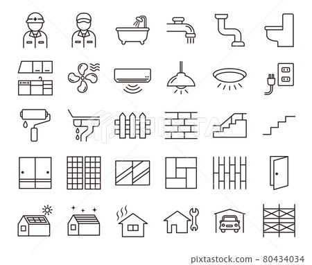 Simple black and white thin line icon set for remodeling / white background Simple black and white thin line icon set for remodeling / white background 80434034