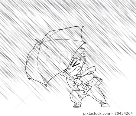 一個穿西裝的男人在暴風雨中帶著雨傘走路 80434264