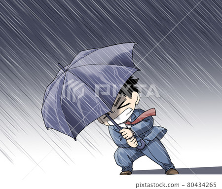A man in a suit walking with an umbrella in a storm 80434265