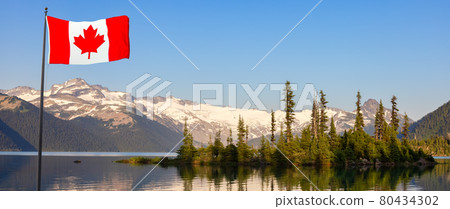 Garibaldi Lake during a colorful summer sunset. Canadian National Flag 80434302
