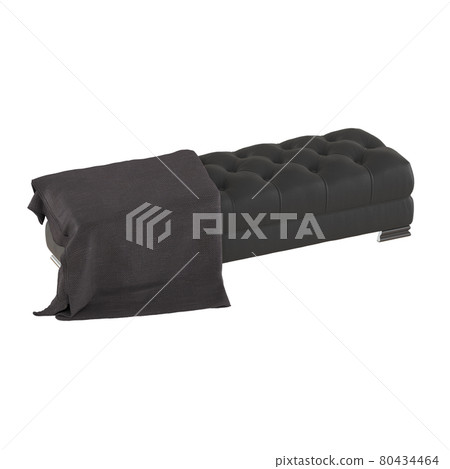 Black leather upholstered bench on an isolated background with plaid . 3d rendering 80434464