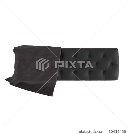 Black leather upholstered bench on an isolated background on top view with plaid. 3d rendering 80434466