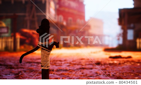 old rusted water pump in Wild West town 80434501