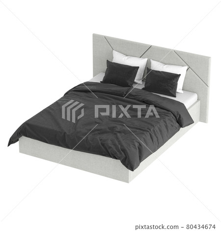 Gray double bed with black and white linen on a white background. 3d rendering Gray double bed with black and white linen on a white background. 3d rendering 80434674