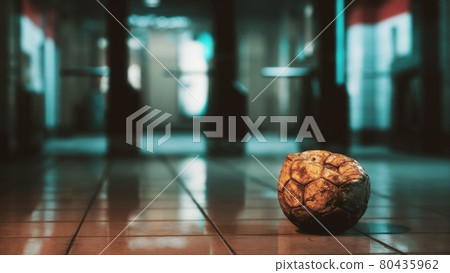 old soccer ball in empty subway old soccer ball in empty subway 80435962