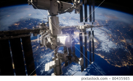 A view of the Earth and a spaceship. ISS is orbiting the Earth A view of the Earth and a spaceship. ISS is orbiting the Earth 80435985