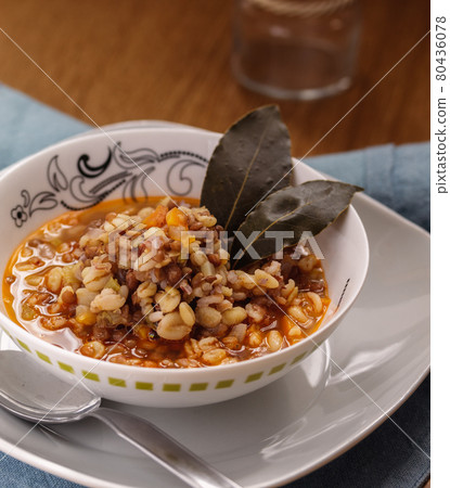 An homemade beans and cereal vegan soup. An homemade beans and cereal vegan soup. 80436078