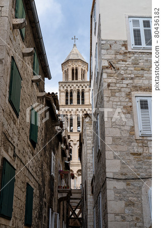 Diocletian palace ruins and cathedral bell tower, Split, Croatia 80436182