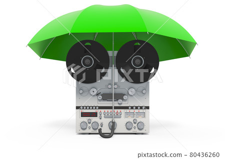 Reel-to-reel tape recorder under umbrella, 3D rendering 80436260