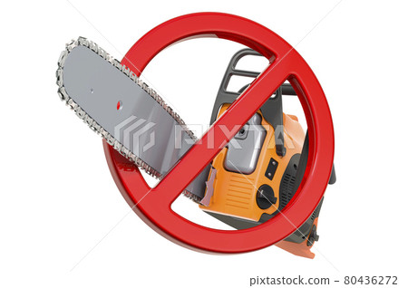 Prohibition sign with chainsaw. 3D rendering Prohibition sign with chainsaw. 3D rendering 80436272