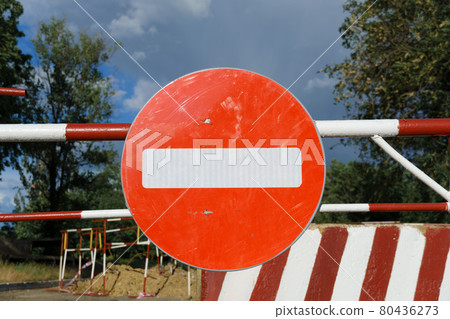 road sign - traffic is prohibited and road works, the road is closed for maintenance road sign - traffic is prohibited and road works, the road is closed for maintenance 80436273