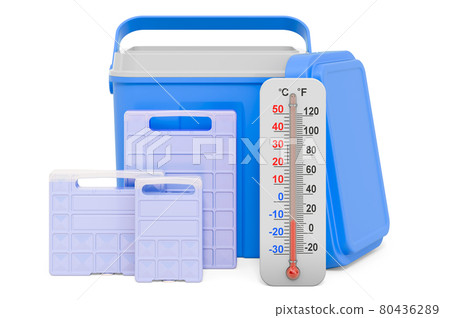 Portable ice chest with thermometer, 3D rendering 80436289