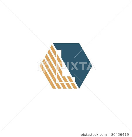 Letter L behind the hexagon with strip design 80436419