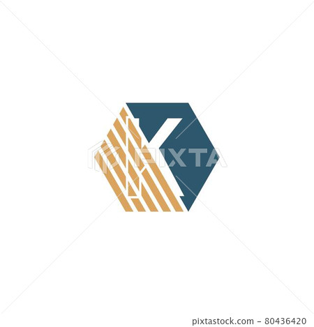 Letter K behind the hexagon with strip design Letter K behind the hexagon with strip design 80436420