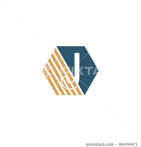Letter J behind the hexagon with strip design Letter J behind the hexagon with strip design 80436421