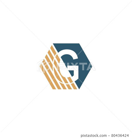Letter G behind the hexagon with strip design Letter G behind the hexagon with strip design 80436424