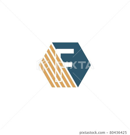 Letter F behind the hexagon with strip design Letter F behind the hexagon with strip design 80436425