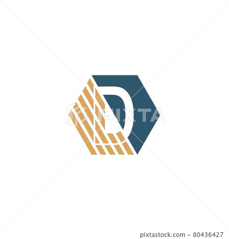 Letter D behind the hexagon with strip design Letter D behind the hexagon with strip design 80436427