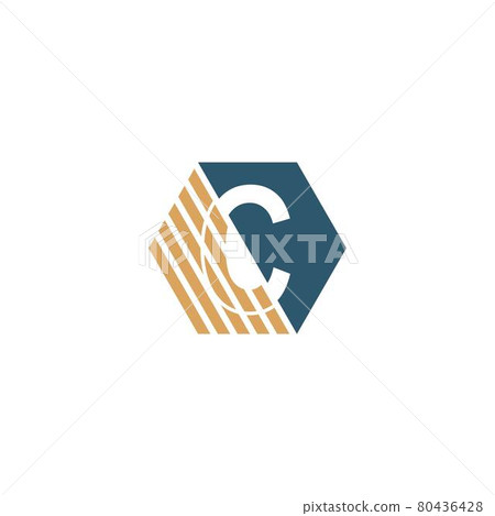 Letter C behind the hexagon with strip design Letter C behind the hexagon with strip design 80436428