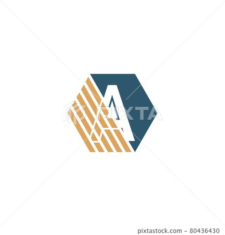 Letter A behind the hexagon with strip design Letter A behind the hexagon with strip design 80436430