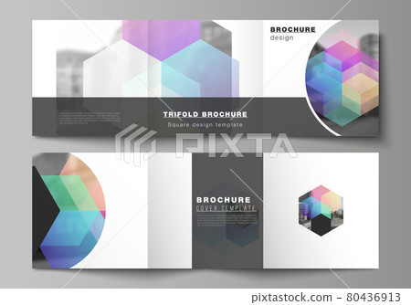 Vector layout of square format covers design templates with abstract shapes and colors for trifold brochure, flyer, magazine, cover design, book design, brochure cover. Vector layout of square format covers design templates with abstract shapes and colors for trifold brochure, flyer, magazine, cover design, book design, brochure cover. 80436913