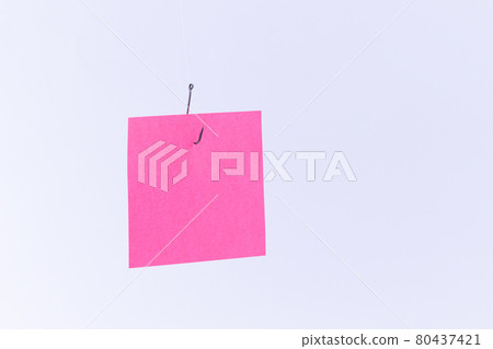 Mockup of a Blank Pink Memo Paper with Copy Space Hanging on a Fishing Hook Mockup of a Blank Pink Memo Paper with Copy Space Hanging on a Fishing Hook 80437421