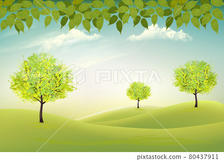 Summer nature background with a green trees and landscaper. Vector Summer nature background with a green trees and landscaper. Vector 80437911