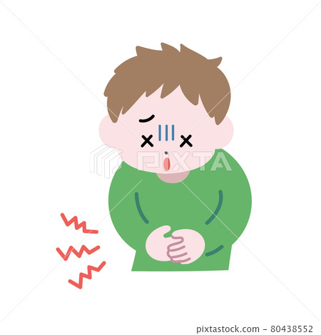 一個男孩因腹痛而痛苦地捂著肚子 一個男孩因腹痛而痛苦地捂著肚子 80438552