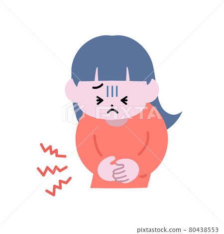 一個女孩因腹痛而痛苦地抱著她的胃 80438553