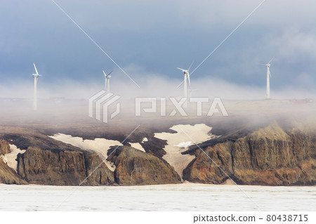 Wind power plant at Cape Observation. Anadyr estuary, Chukotka, Russia. 80438715