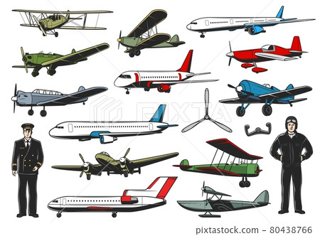 Modern and old aircraft, pilots in uniform vector 80438766