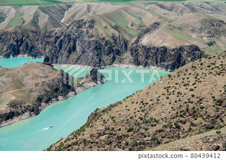 Steep valley and winding river. Steep valley and winding river. 80439412
