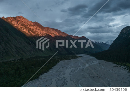 River and mountains at sunset. River and mountains at sunset. 80439506