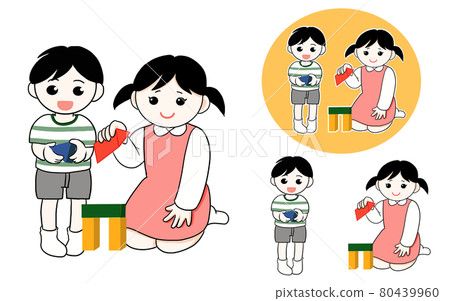兩個孩子玩積木的插圖 兩個孩子玩積木的插圖 80439960
