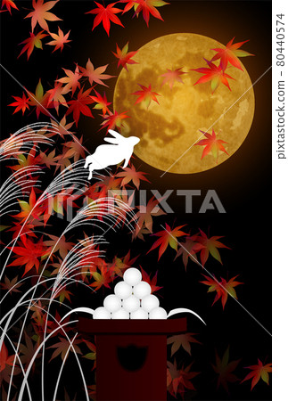 15夜賞月秋葉背景 插圖素材 圖庫