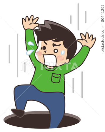 Young man falling into a pit 80441292