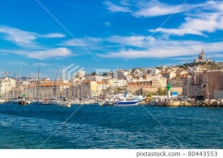 Notre Dame de la Garde and olf port in Marseille, France 80443553
