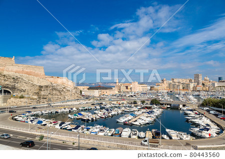 Saint Jean Castle  and the Vieux port in Marseille 80443560
