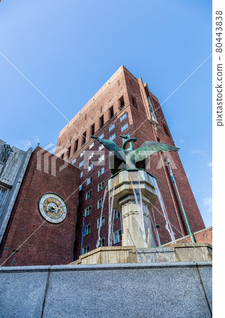 City Hall and monuments in Oslo, Norway 80443838