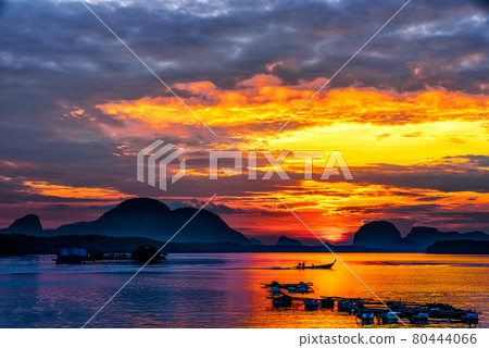 Beautiful landscape in the morning during sunrise at fisherman Sam Chong Tai village , Phang Nga province, Thailand. 80444066