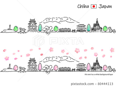 Simple line drawing set of the cityscape of Chiba in spring Simple line drawing set of the cityscape of Chiba in spring 80444113