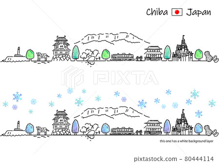 Simple line drawing set of the cityscape of Chiba in winter Simple line drawing set of the cityscape of Chiba in winter 80444114