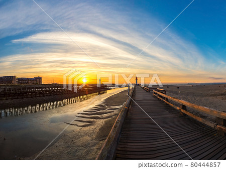Wooden Pier and Lighthouse 80444857