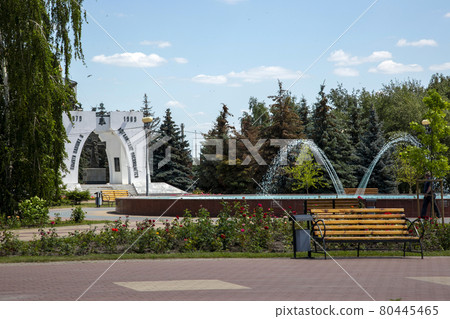 Belgorod, Russia - July 08, 2021: Square with a fountain in Victory Park Belgorod Belgorod, Russia - July 08, 2021: Square with a fountain in Victory Park Belgorod 80445465